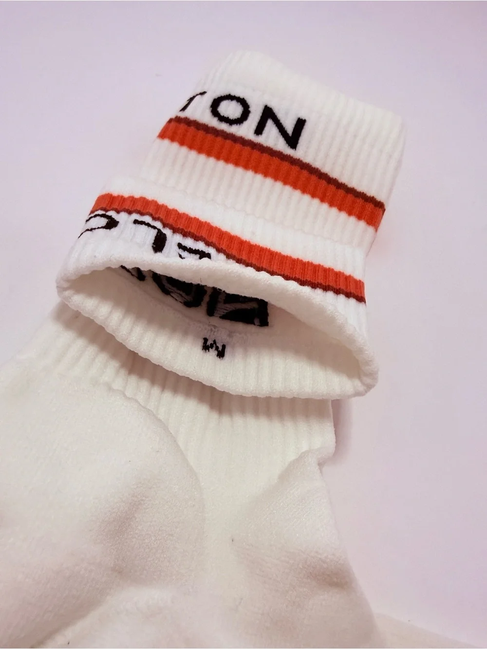 Peloton White Crew Socks Unisex Athletic Socks Orange Stripe One Size